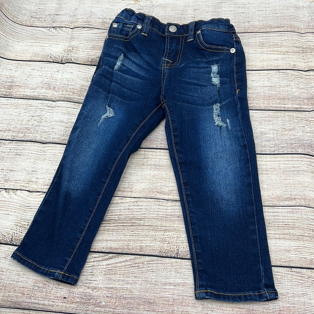 7 For All Mankind Distressed Adjustable Waist Blue Jeans Sz 4T